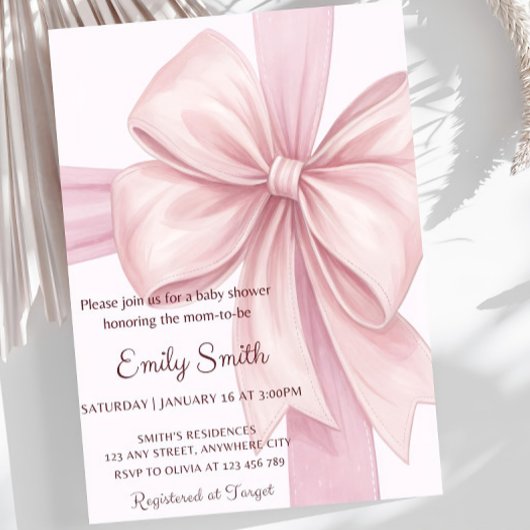 Invitation Baby shower Bow rose Modèle Ribb rose