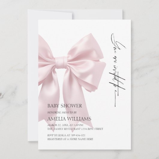 Invitation Baby shower Bow rose pâle (Devant)