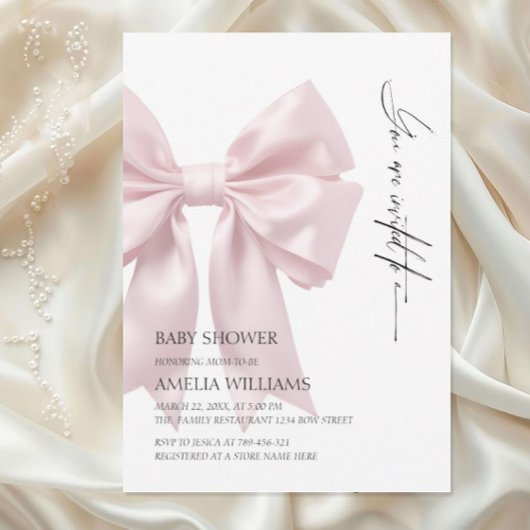 Invitation Baby shower Bow rose pâle