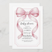 Invitation Baby shower Bow rose pâle Invitable (Devant / Derrière)