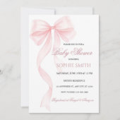Invitation Baby shower Bow rose pâle Invitable (Devant)