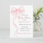 Invitation Baby shower Bow rose pâle Invitable (Debout devant)