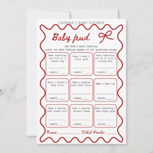 Invitation Baby shower Bow rouge - Nom modifiable, 5x7 (Devant)