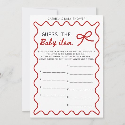 Invitation Baby shower Bow rouge - Nom modifiable, 5x7 (Devant)