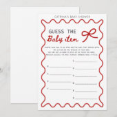 Invitation Baby shower Bow rouge - Nom modifiable, 5x7 (Devant / Derrière)