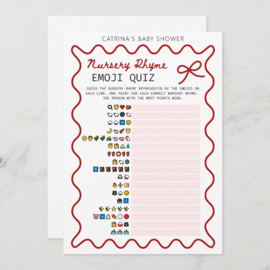 Invitation Baby shower Bow rouge - Nom modifiable, 5x7 (Devant / Derrière)