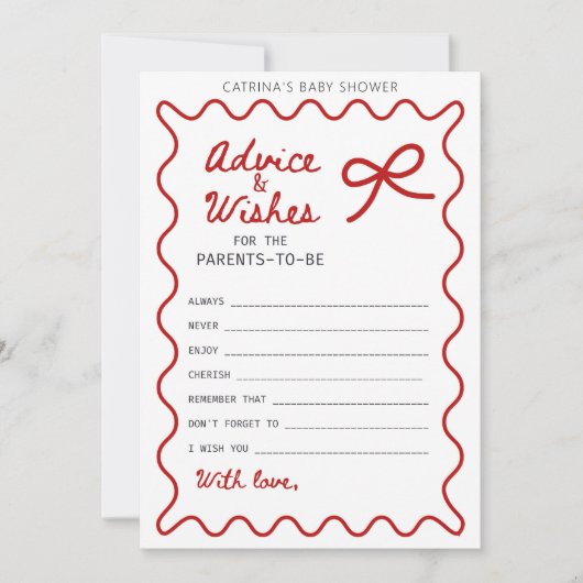 Invitation Baby shower Bow rouge - Nom modifiable, 5x7 (Devant)