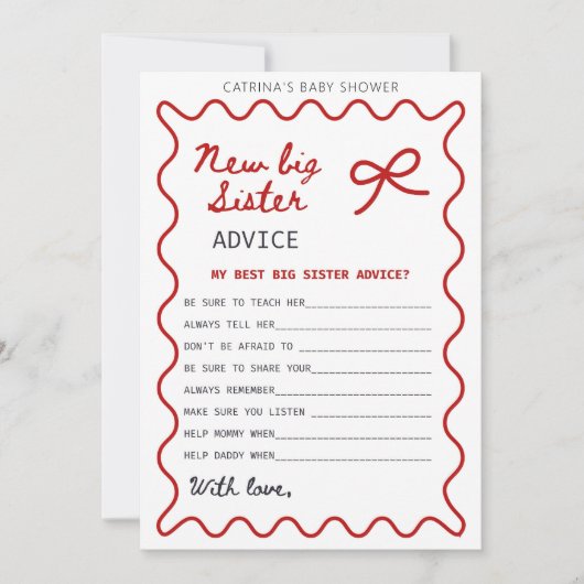 Invitation Baby shower Bow rouge - Nom modifiable, 5x7 (Devant)