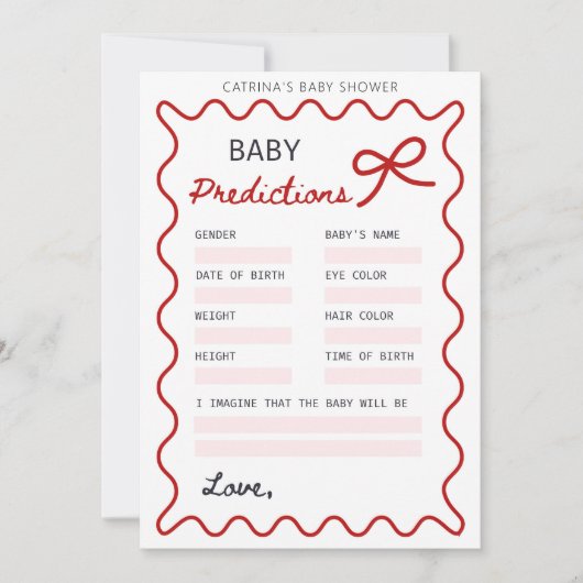 Invitation Baby shower Bow rouge - Nom modifiable, 5x7 (Devant)