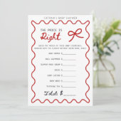 Invitation Baby shower Bow rouge - Nom modifiable, 5x7 (Debout devant)