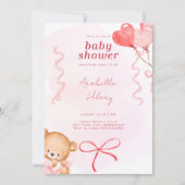 Invitation Baby shower Bows & Ballons d'ours rose mignon (Devant)