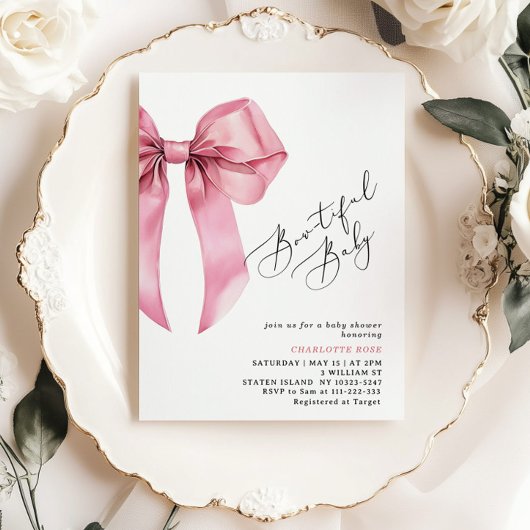 Invitation Baby shower Bowtiful Baby Pink Bow