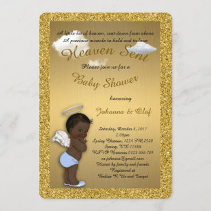 Invitation Baby shower Boy, Afro-Américain, Baby Angel, Gold