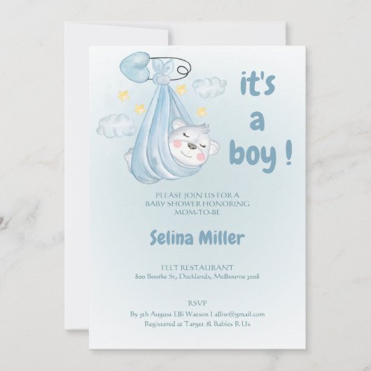  invitation baby shower boy blue , (Devant)
