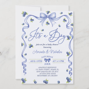 Invitation Baby shower Boy Blue Blueberry