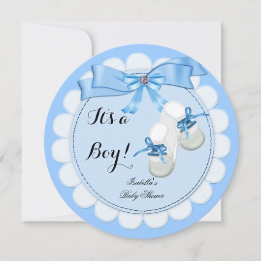 Invitation Baby shower Boy Blue Cute Blue Boties chaussures (Devant)