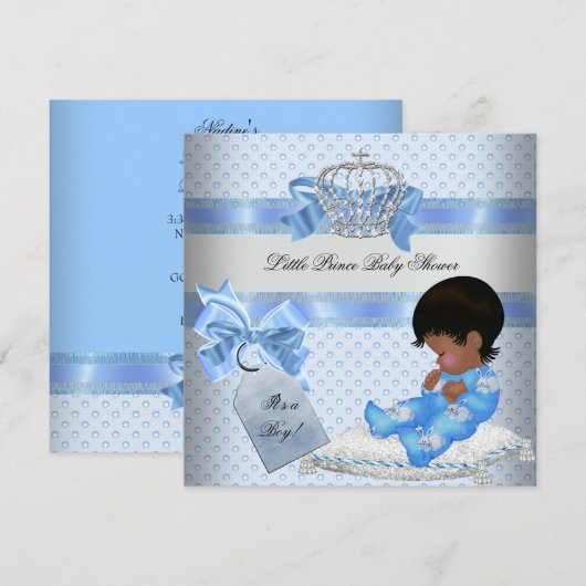 Invitation Baby shower Boy Blue Little Prince Bunnies (Devant / Derrière)