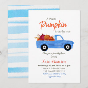 Invitation Baby shower Boy Blue Pumpkin est en route