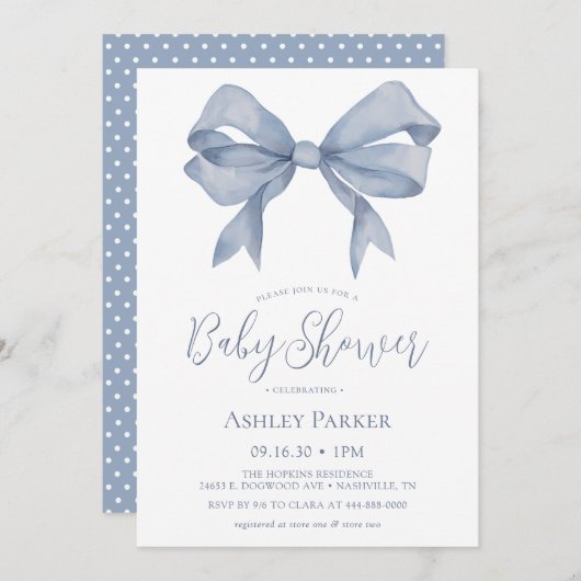 Invitation Baby shower Boy Boy Blue Dusty (Devant / Derrière)