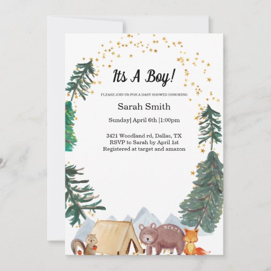 Invitation Baby shower Boy Boy Woodland (Devant)