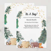 Invitation Baby shower Boy Boy Woodland (Devant / Derrière)