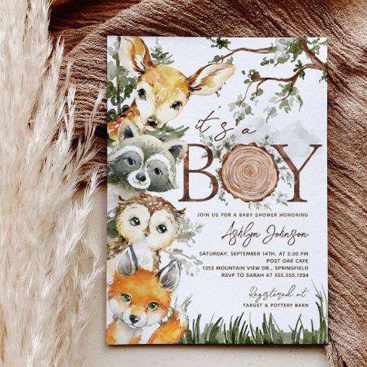 Invitation Baby shower Boy Boy Woodland