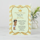 Invitation Baby shower BOY, chevron doré, menthe & or. (Debout devant)