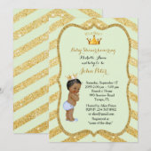 Invitation Baby shower BOY, chevron doré, menthe & or. (Devant / Derrière)