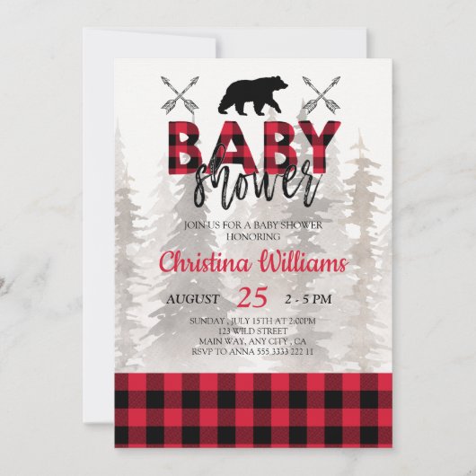 Invitation Baby shower Boy de la Flannelle rouge de Lumberjac (Devant)