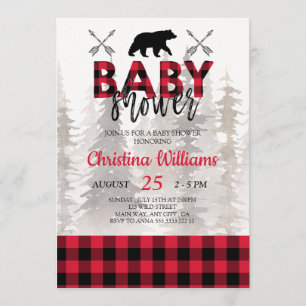 Invitation Baby shower Boy de la Flannelle rouge de Lumberjac