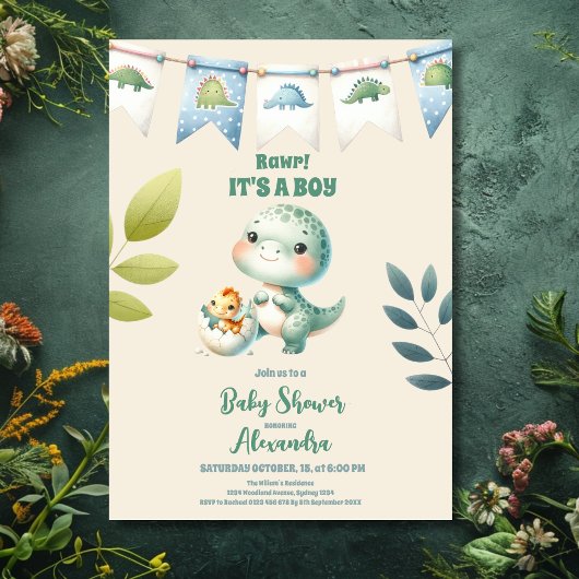 Invitation Baby shower Boy Dinosaur