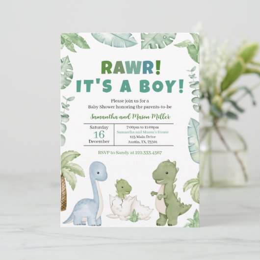 Invitation Baby shower Boy Dinosaur (Debout devant)