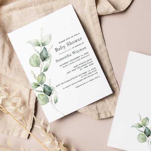 Invitation Baby shower Boy Eucalyptus Botanical Greenery