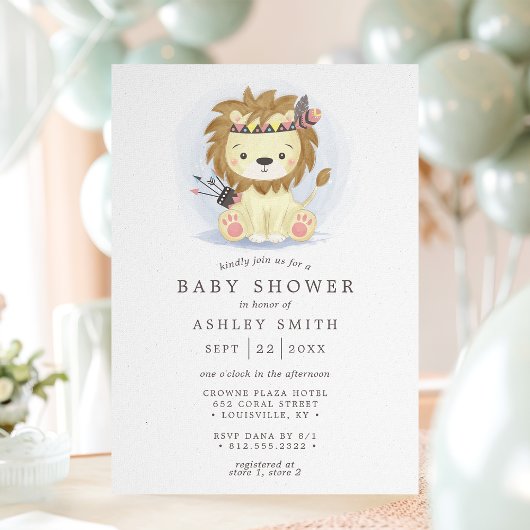 Invitation Baby shower Boy Lion Tribal Boho