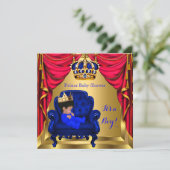 Invitation Baby shower Boy Little Prince Royal Blue Red Gold (Debout devant)