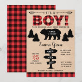 Invitation Baby shower Boy Lumberjack (Devant / Derrière)