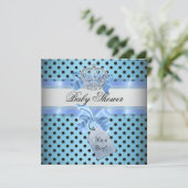 Invitation Baby shower Boy Polka Dot Bleu Prince Couronne Noi (Debout devant)
