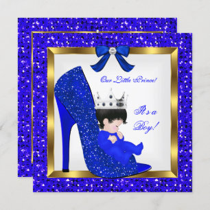 Invitation Baby shower Boy Prince Royal Blue Chaussure