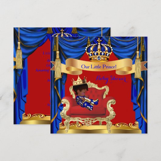 Invitation Baby shower Boy Prince Royal Blue Red Ethnic (Devant / Derrière)