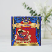 Invitation Baby shower Boy Prince Royal Blue Red Ethnic (Debout devant)