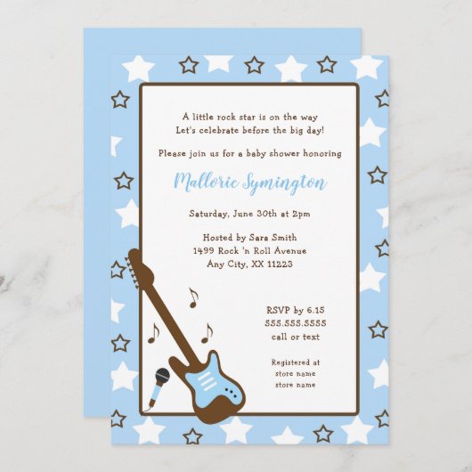 Invitation Baby shower Boy Rock Star (Devant / Derrière)