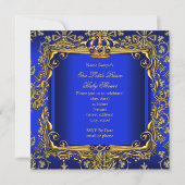 Invitation Baby shower Boy Royal Blue Damask Gold Crown (Dos)