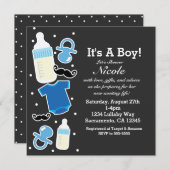 Invitation Baby shower Boy Thèmes Bleu & Gris Moderne (Devant / Derrière)
