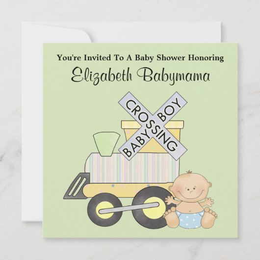 Invitation Baby shower Boy Train Traversée Design décoratif (Devant)