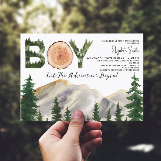 Invitation Baby shower Boy Watercolor Mountains