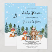 Invitation Baby shower Boy Winter Woodland (Devant / Derrière)