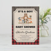 Invitation Baby shower Boy Woodland Lumberjack (Debout devant)