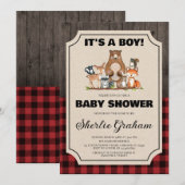 Invitation Baby shower Boy Woodland Lumberjack (Devant / Derrière)
