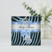 Invitation Baby shower Boy Zebra Blue Prince Crown Black (Debout devant)