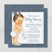 Invitation Baby shower Boys Blue Denim (Devant / Derrière)